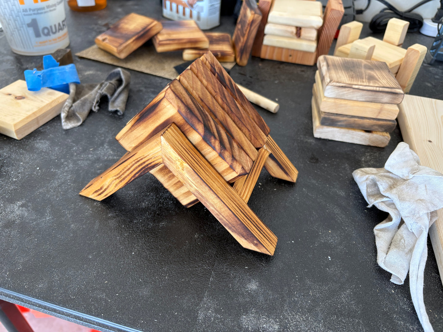 Rustic Wooden Coaster Set with Burnt Finish Holder – Handcrafted Pine