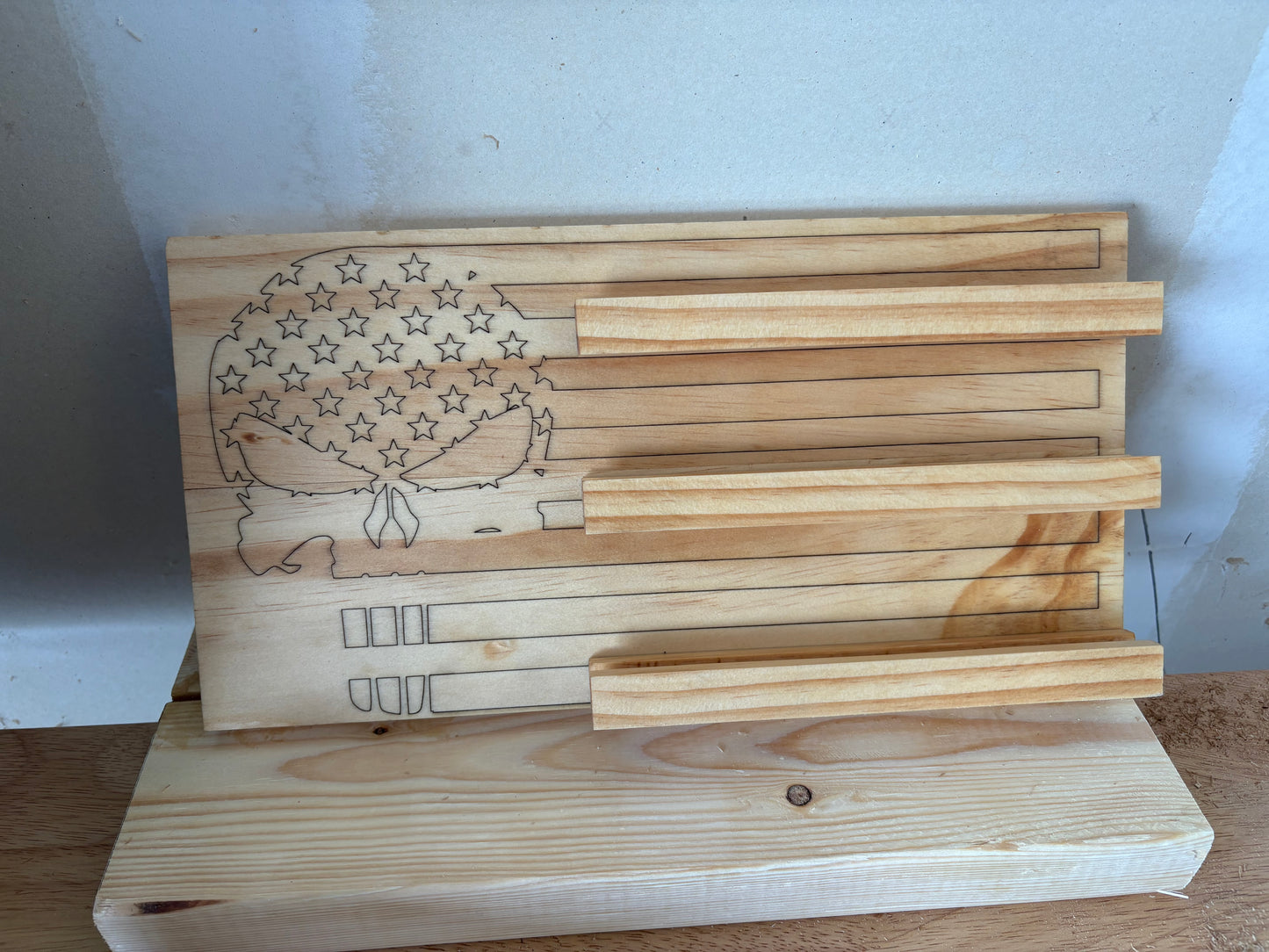 Engraved Wooden Flag Shelf